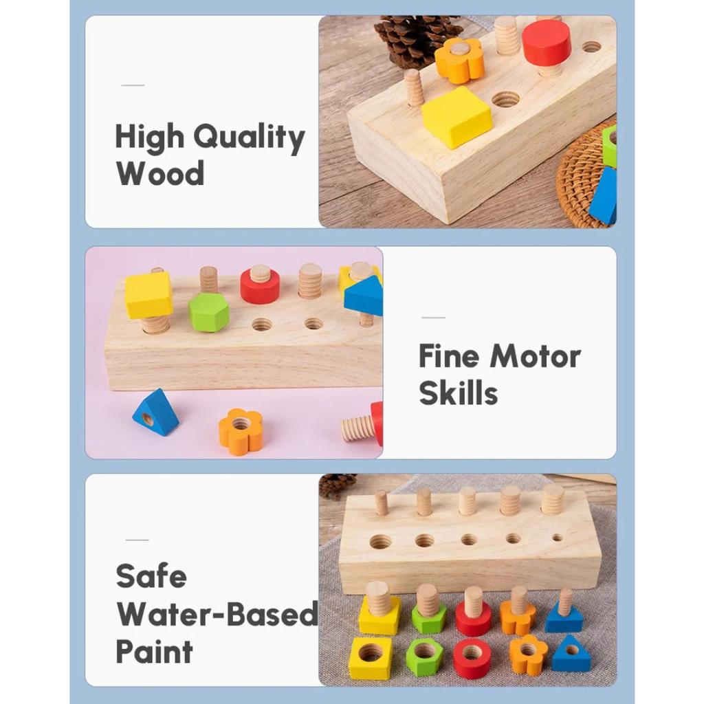 Wooden Nut Bolts Building Blocks Color Shape Sorter Toys Kids Montessori Matching Game Education Sensory Toys Fine Motor Skills