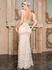 Elegant European & American Lace Fishtail Evening Dress with Feather Strap - Slim Fit, Sophisticated Socialite Style.