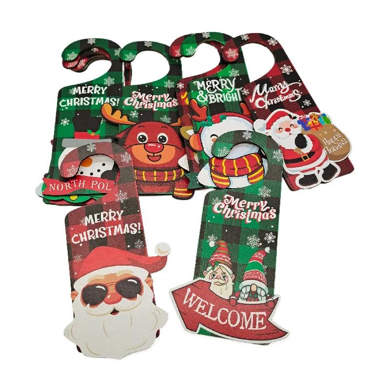 2025 New Christmas Decorations Paper Door Hanging Santa Elk Party Decoration Props Door Sign Door Handle Hangings Decoration
