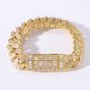 BES 17mm Hip Hop Fashion Bracelet Iced T-Square Zircon with Gold Plating Cuban Chain Style Brass Jewelry for Anniversaries