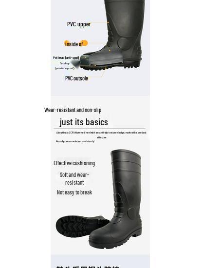 PVC Steel Toe High-Top Safety Boots: Anti-Smash, Anti-Puncture, Non-Slip, Comfortable for Long Hours. Suitable for Work and Rain.