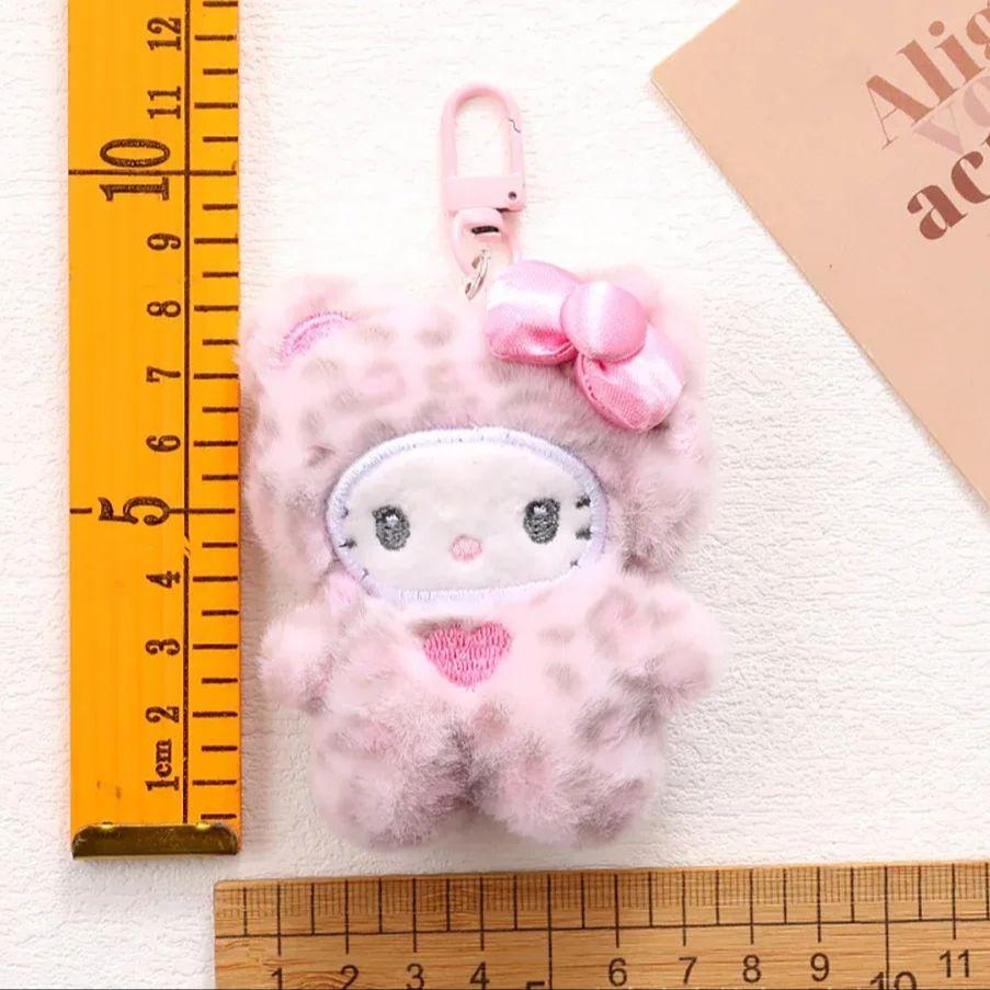 Sanrio Leopard Print Bear Series Hello Kitty Keychain Pendant Cartoon Kitty Cat Plush Doll Pendant Keychain Bag Decorations Gift