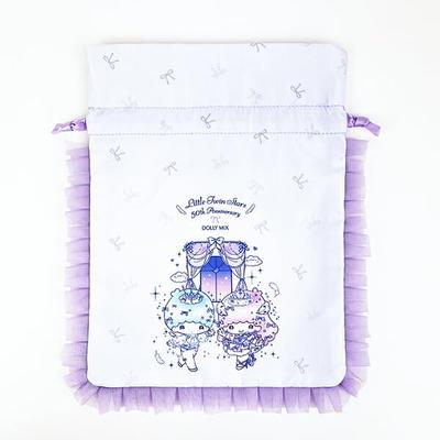 My Melody & Little Twin Stars X DOLLY MIX Frill Drawstring Bag, Light Purple