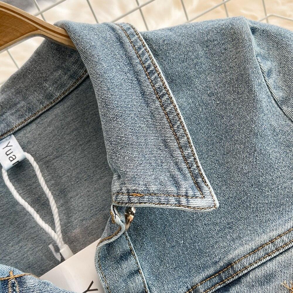 Mode Anzug Damen Jeansjacke Kurz Koreanische Slim Jacke Oberteil Zweiteiliges Set Hohe Taille Hüftumspielender Rock Frühling