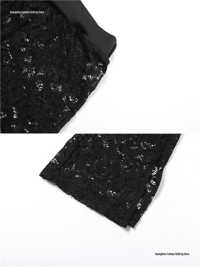 European & American Style 2026 Autumn Street Hot Girl Lace See-through Tight-fitting Pants Set