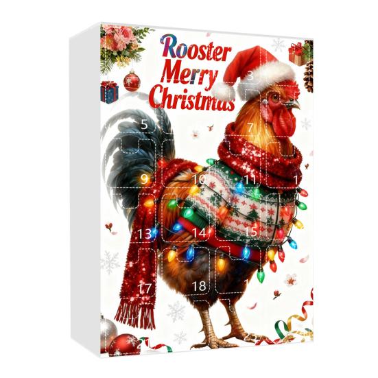 Christmas Chicken Advent Calendar 24-Day Countdown Box with Easy-Open Windows Multifunctional Holiday Decoration