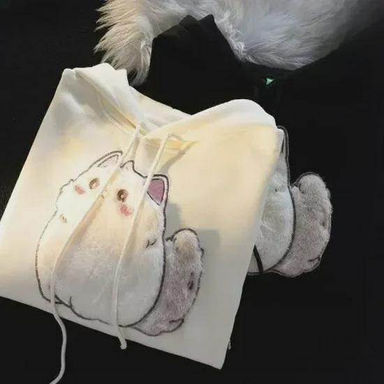 2023 Frühfrühling Damen Kapuzenpullover: Dünnes, lockeres, vielseitiges gesticktes Cartoon-Design für Frühling und Herbst