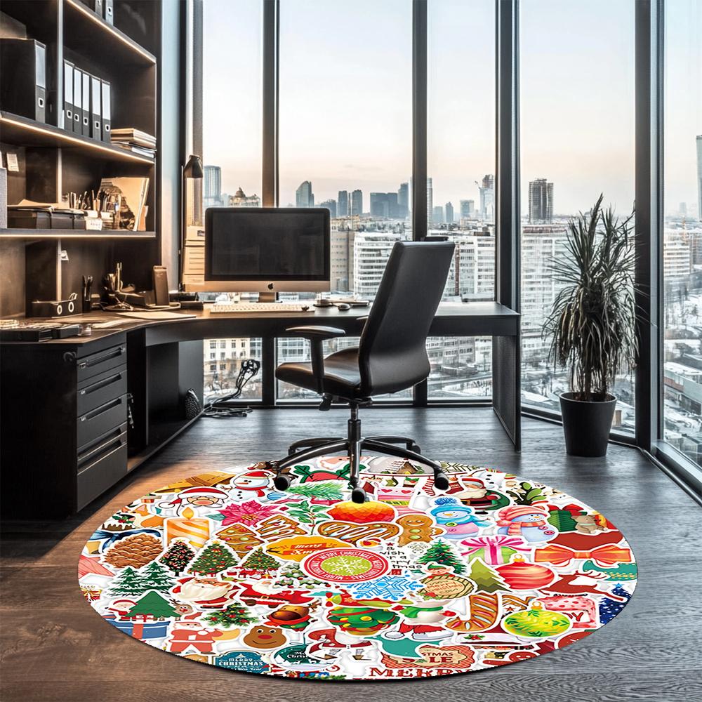Christmas Printed Round Rug Carpet Chair Rug Area Rug Entryway Doormats,for Office Chair Living Room Bedroom Kitchen Room.