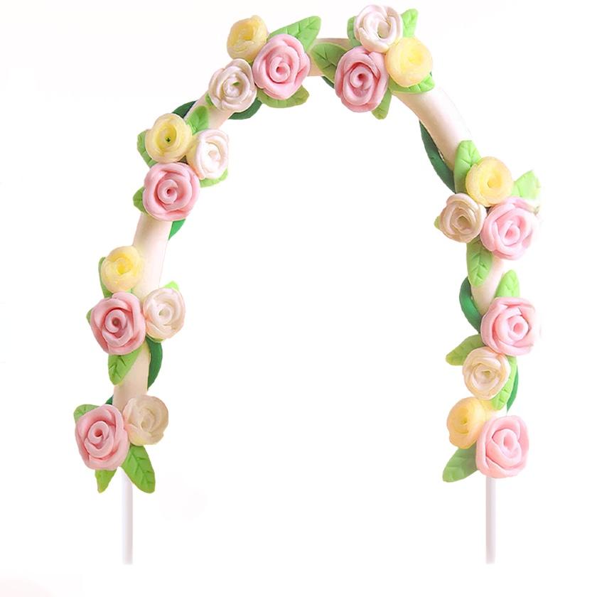 

Flower wreath arch Bride & Groom Wedding Cake Topper Romantic Wedding Party cake Decoration Adorable Figurine Craft Gift