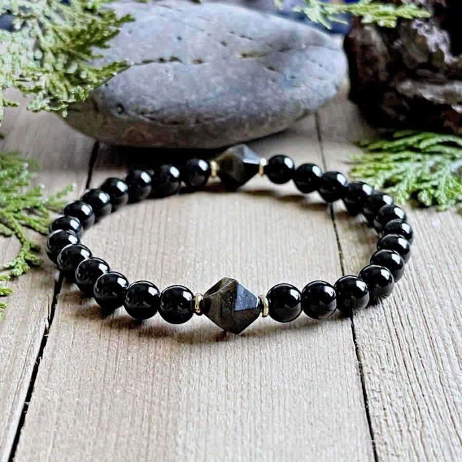 Obsidian Rhombus-Schliff Edelstein Armband
