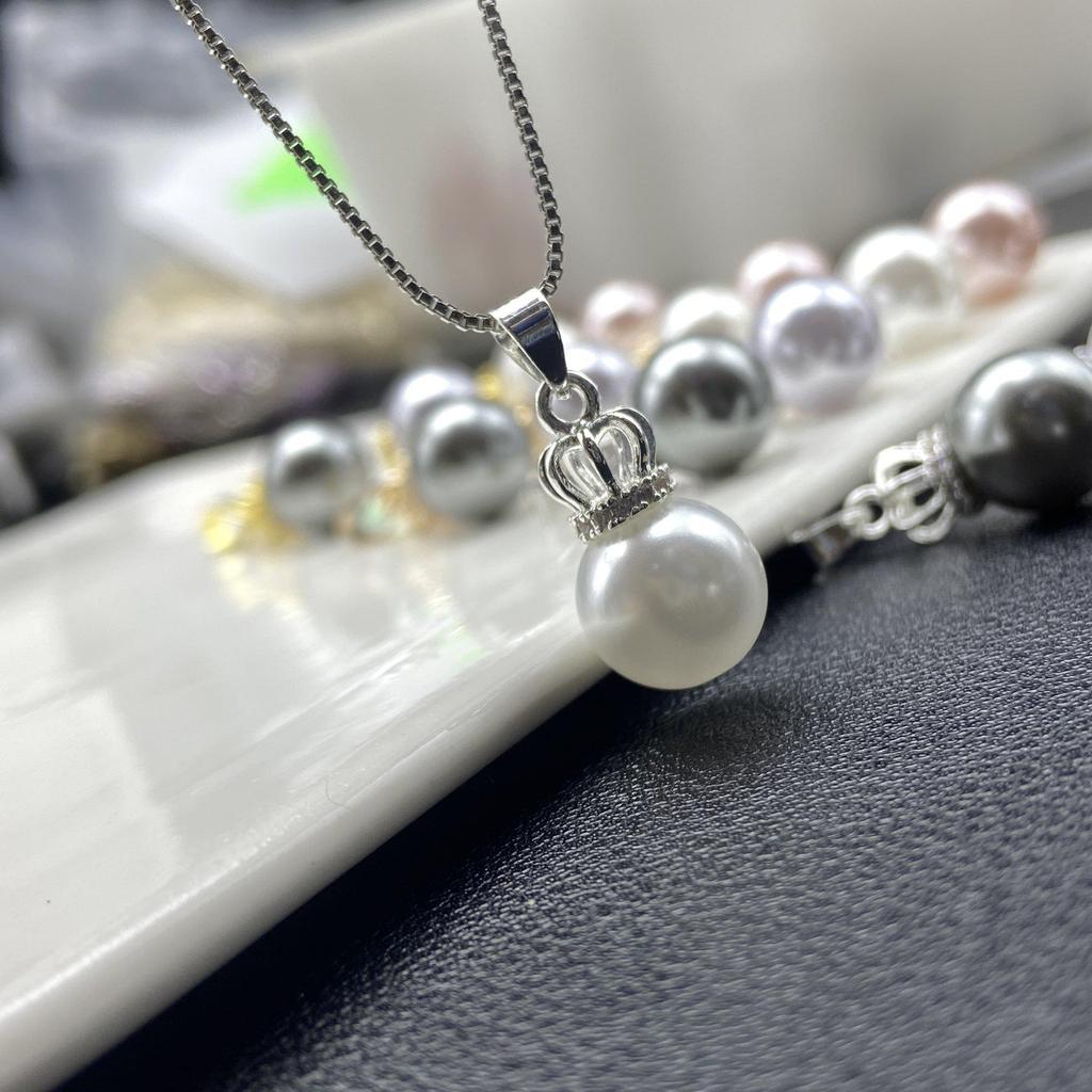 Zircon Crown Freshwater Pearl Pendant Necklace with Color-Preserving Earrings and Ear Cuffs - Fashion DIY Handmade Jewelry Accessories