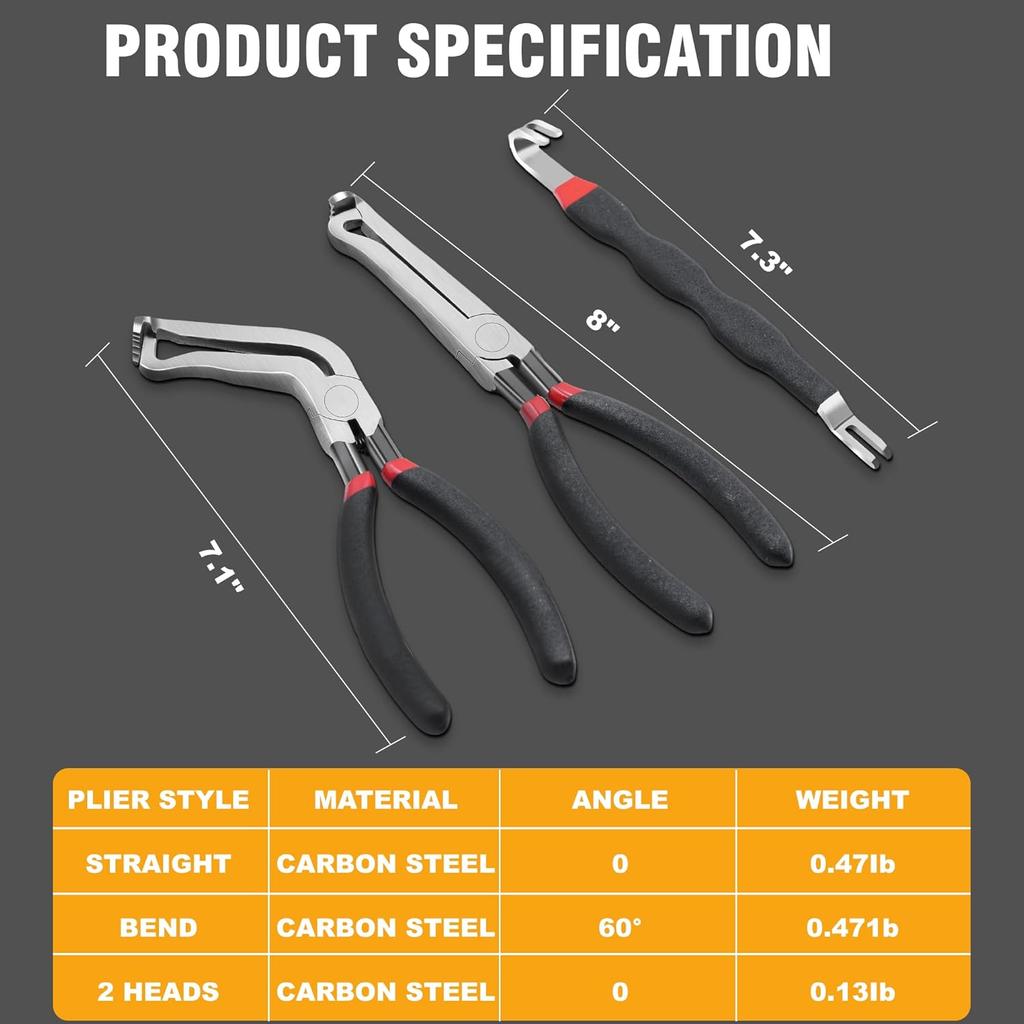 3Pcs Electrical Disconnect Pliers 37960/37980, Electrical Connector Pliers Sets(Straight & 60°Bend & 2 Head Separator), Push Tab Style Plugs for