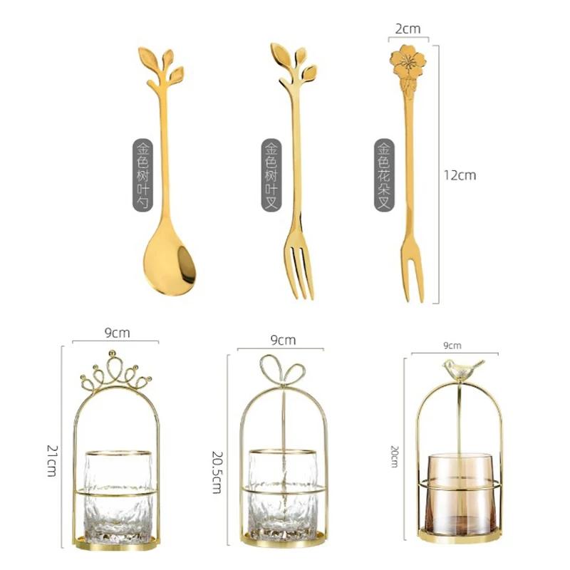 Creative Golden Bird Stainless Steel Fruit Fork Shelf Home Dessert Fruit Fork Spoon Storage Jar Glacier Glass Storage Bottle New