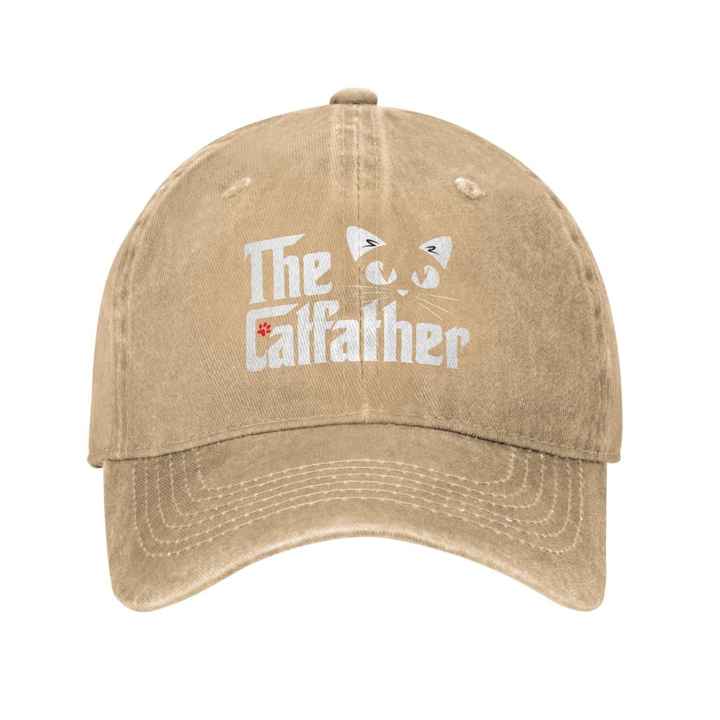 Vintage The CatFather Father Of Cats Funny Baseball Caps Unstructured Unisex Women Dad Gift Distressed Denim Sun Cap Activities Hat
