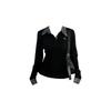 Plus Size Chubby Girl Korean Style Plaid Lapel Stitching Long Sleeve T-shirt Women's Autumn New Arrival Silm Slim Fit Versatile Top Tide