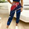 Women Plus Size American Flag Printed Jogger Pants Drawstring Waist Side Pockets Cuffed Ankle