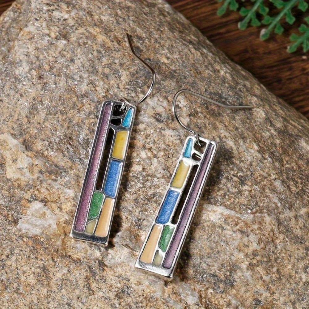Bohemian Enamel Earrings - Elegant rectangular design, an exquisite women's gift.