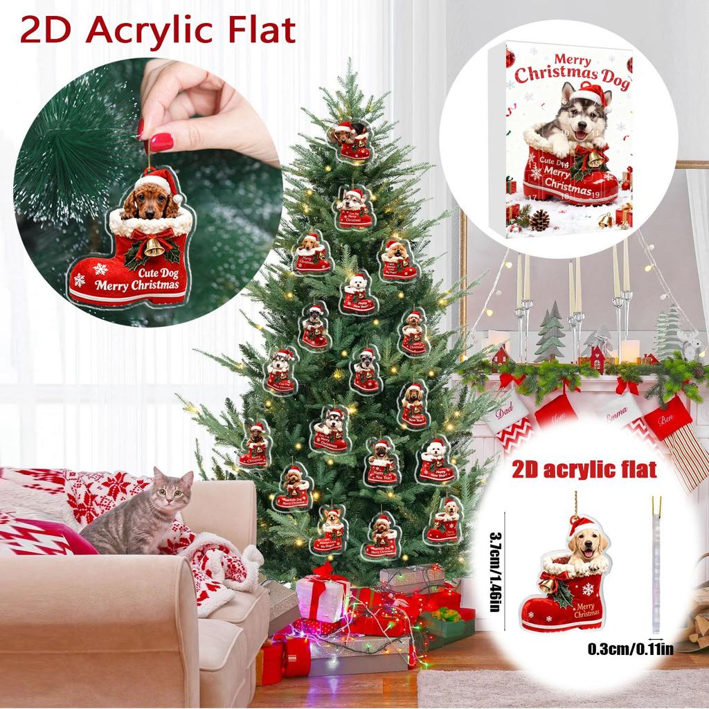 Christmas Dog Advent Calendar 24 Dog Themed Christmas Ornaments Holiday Countdown Calendar Dogs Wearing Red Shoes Perfect For Pet Lovers, Pet Owners