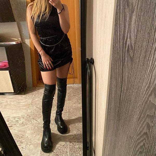 Damen Plateau Oberschenkelhohe Stiefel Mode Schlanke Klobige Absätze Overknee Stiefel Damen Partyschuhe Frau