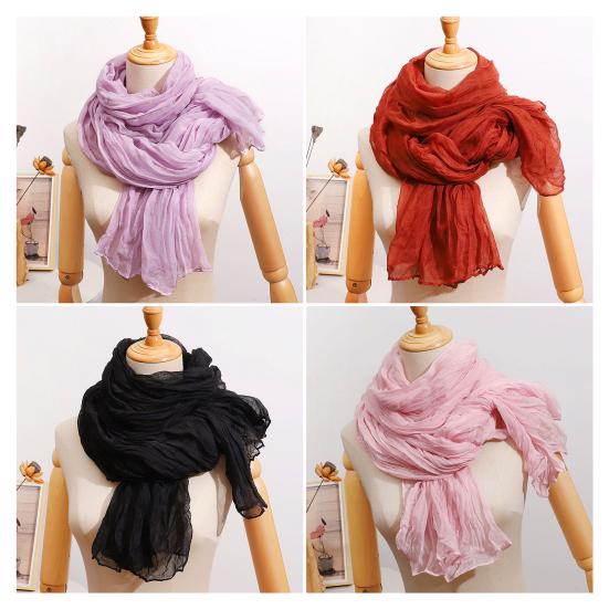 Women Pleated Scarf Thickened Weave Autumn Winter Scarf Solid Color Breathable Shawl Headscarf Outfit Accessories