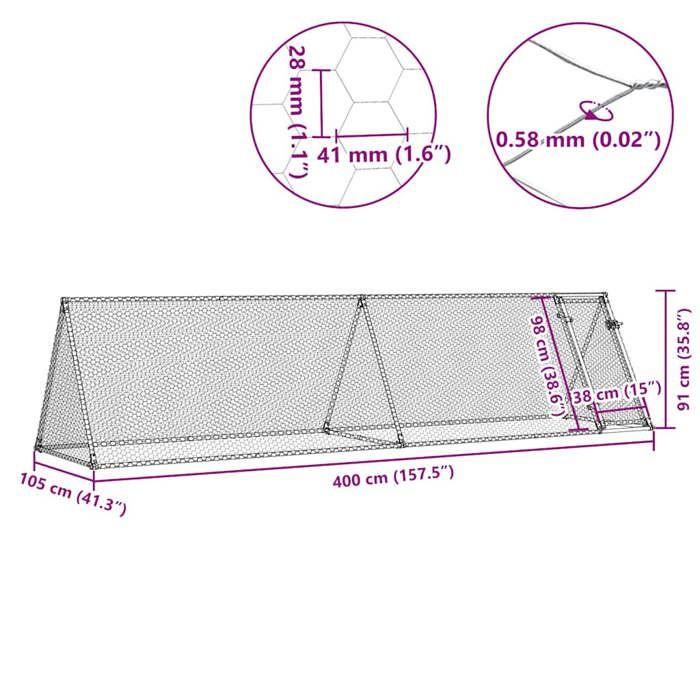 VidaXL Chicken Cage Silver 400x105x91 Cm Galvanized Steel, Chicken Coop, Chicken Run, Chicken Coop with Run, Hutch To 172558