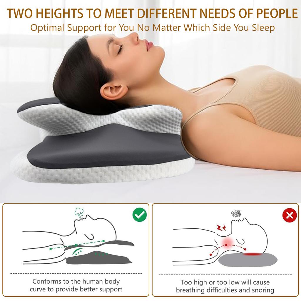 New Upgrade Memory Foam Pillow Cervical Pillow Neck Pain Relief Contour Ergonomic Orthopedic Neck Support for Side Sleeper Gift