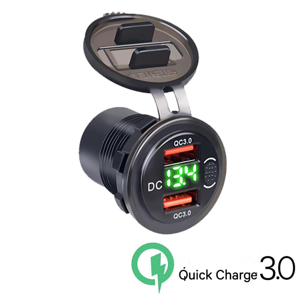 12-24 V 36 W Dual USB Autoladegerät QC 3.0 Schnellladeadapter mit Schalter LED-Spannungsanzeige Wasserdichtes Autoladegerät