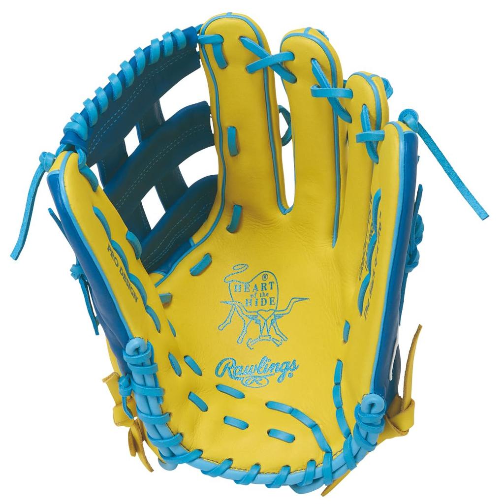 Rawlings MLB COLOR SYNC Baseball Soft Outfielder inches HOH® Glove, Baseball, Model, GR6HMY795FW, Yellow/Royal, 12.8 (Right-handed throw)