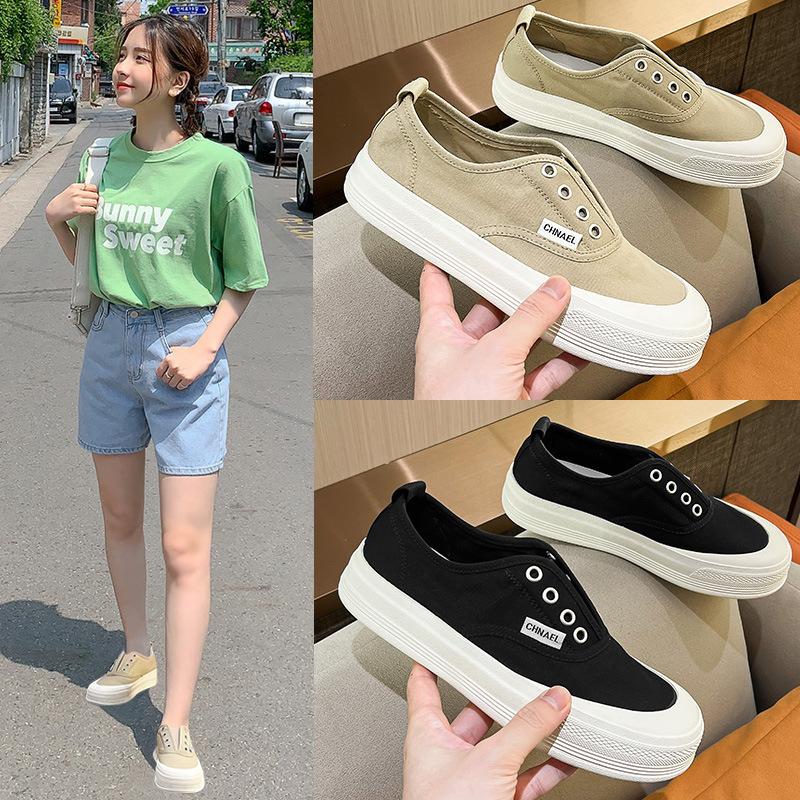 2025 Summer New Breathable Canvas Shoes Women's Ins Tide Super Fire Korean Version Board Shoes Two Wear One Pedal Thick-soled Fisherman Shoes