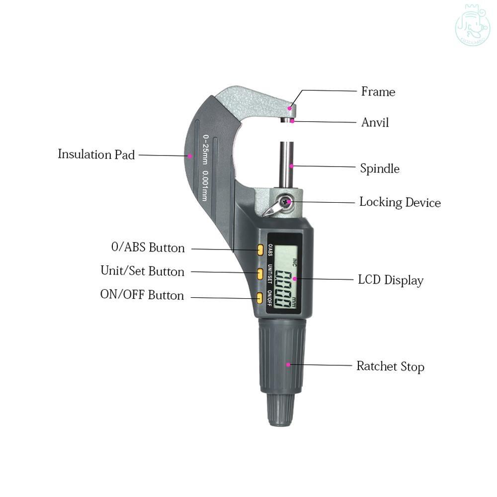 0-25mm 0.001mm High Precision Depth Micrometer Electronic Digital Outside Micrometer Portable Micro Caliper