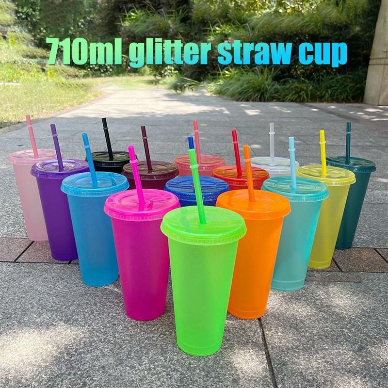 HOT Straw Cup Drink Straw Mugs With Lid Plastic Tumbler Matte Coffe Bottle Cup Food Grade PP Plastic With Straw