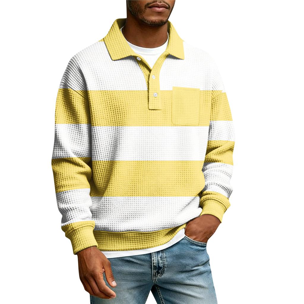 Pánská pruhovaná jednořadá košile s dlouhým rukávem, s límečkem a kapsami, ležérní sportovní tričko