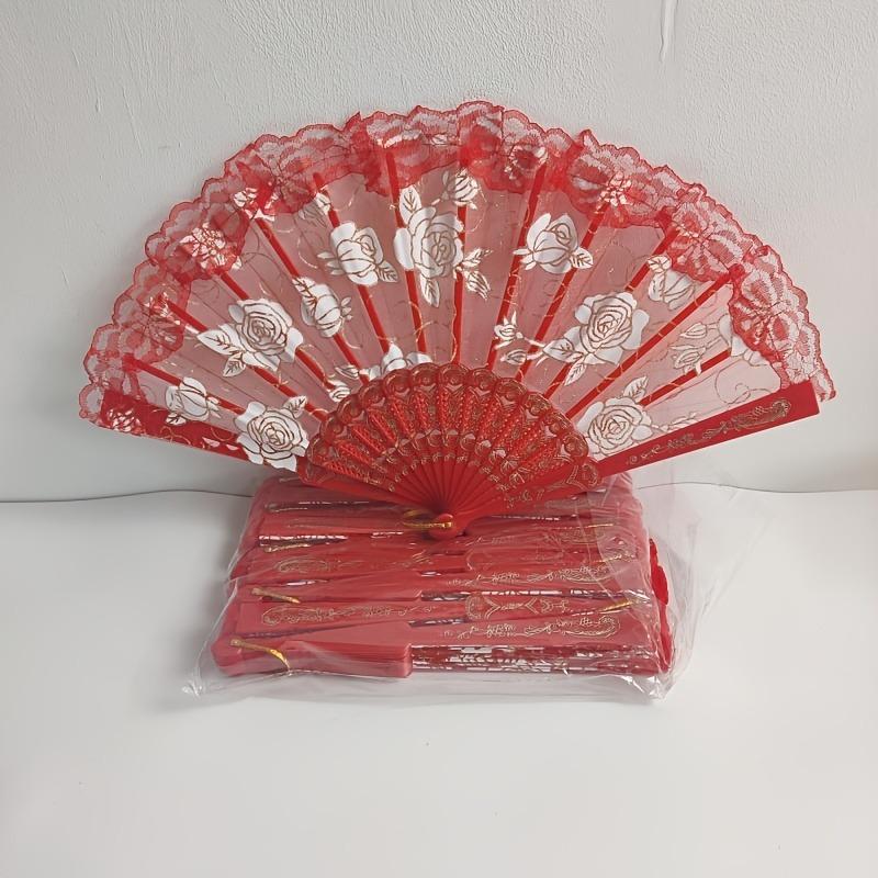 10pcs Elegant Folding Hand Fans for Women' Dance Wedding Decorations Plastic Ribs with Lace for Parties Graduation Events Decor