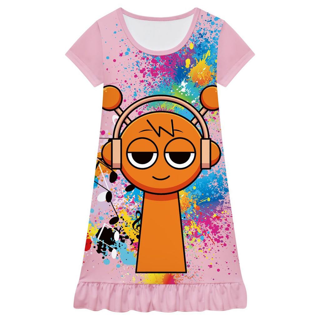 New Girl's Home Dress Rhythm Box Cartoon Character Children's Ruffle Cartoon  Fashion Cute Comfortable Dress