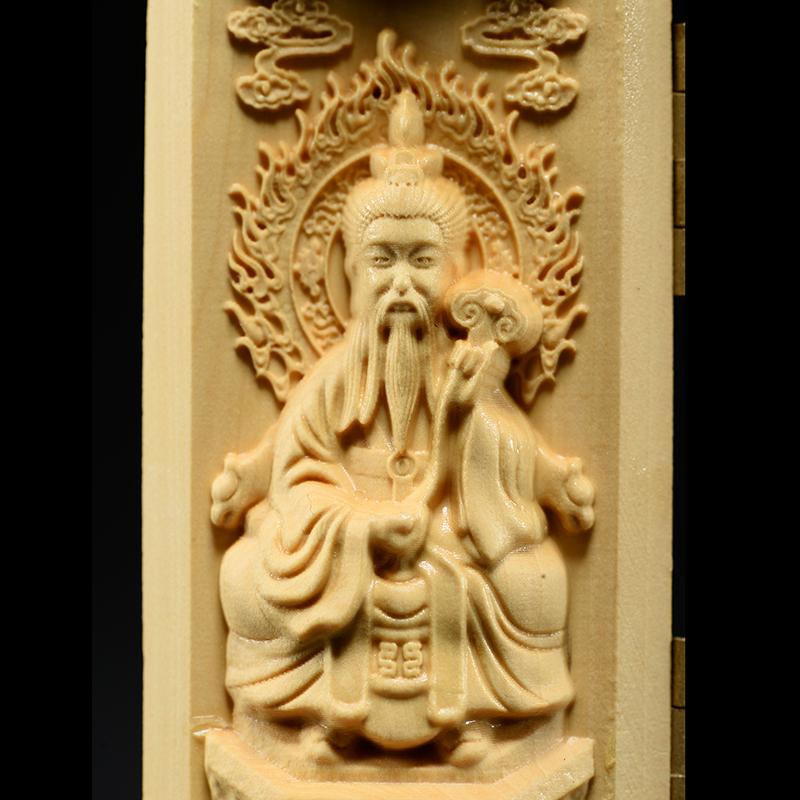 Dřevořezba Bůh bohatství Guanyin sochy a figurka Skládací přenosný Domov Místnost Kancelář Bohatství Štěstí Feng Shui Dekor