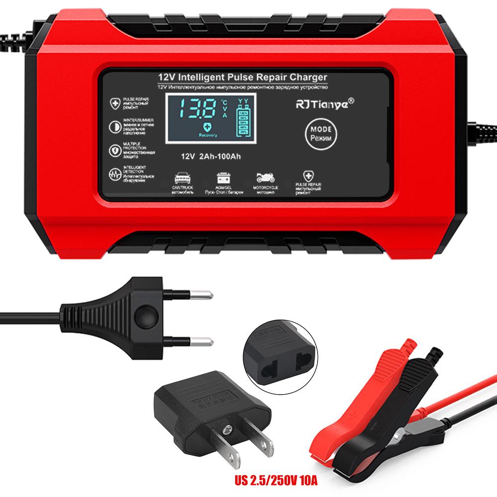 EU Plug Car/Motorcycle Charger Smart Battery Charger Digital Display Screen 12V6A Suitable for Lead Acid Batteries