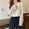 [SYitong] Shirt Blouse, Gathered Shirring Long Sleeve Chiffon Blouse, Lined, Sheer Sleeves, Lightweight Look, Frilled Shirt, Slimming Effect, Figure-F