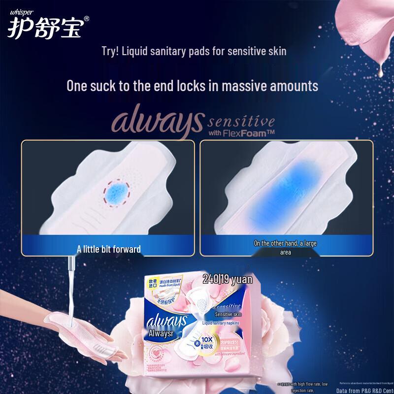 Whisper Liquid Sanitary Pads - Sensitive Skin Day Use