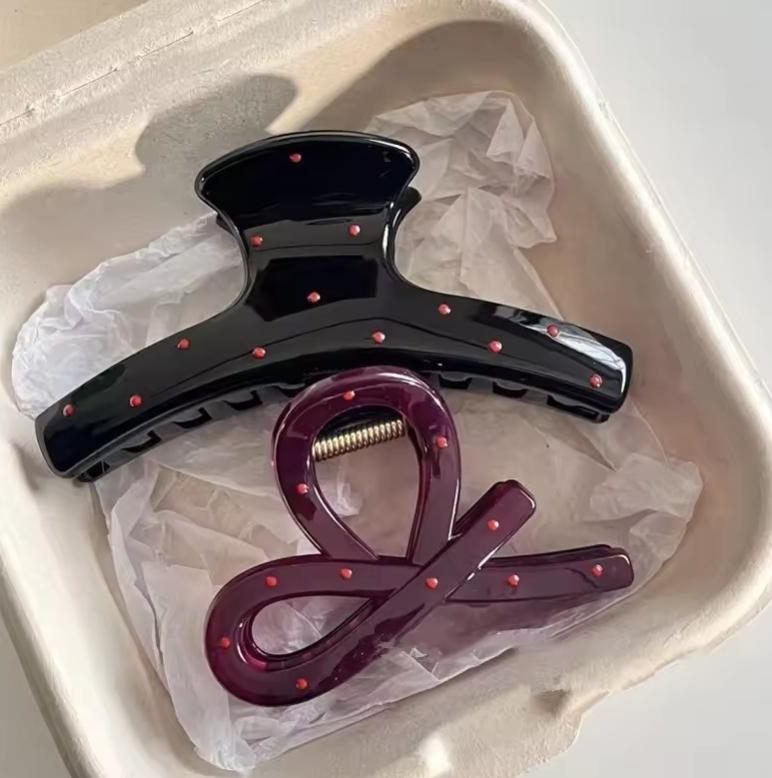 Vintage Blue Polka Dot Red Bow Hair Clip Shark Claw Clamp Hairpin Barrette Korean Hair Headwear Accessory For Women Christmas