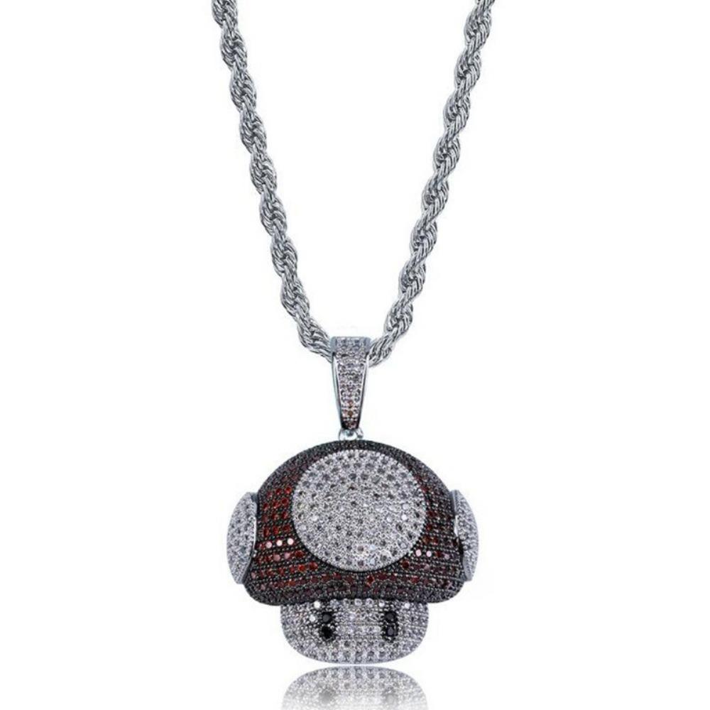 Fashionable Ice Mushroom Necklace and Pendant Copper Bicolor Cubic Zircon Necklace