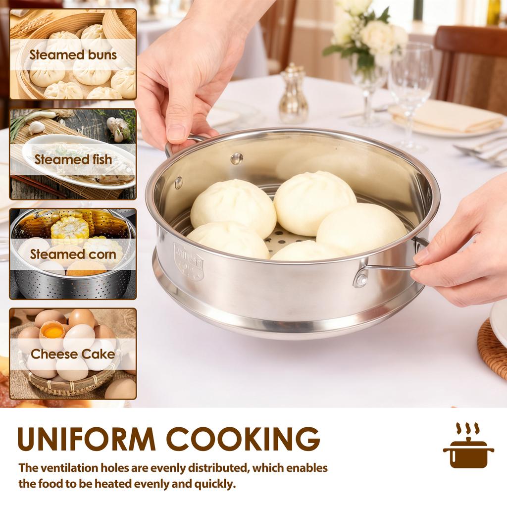 2Pcs Stainless Steel Steamer Insert 7.9/11 Inch Rustproof Food Steamer Basket with Handle Dishwasher Safe for Seafood Egg Fruit