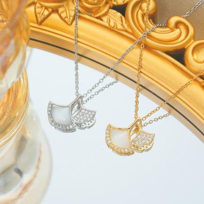 Vollständig Diamant Katzenaugenstein Aprikosenblatt Halskette Nische vielseitige Schlüsselbeinkette