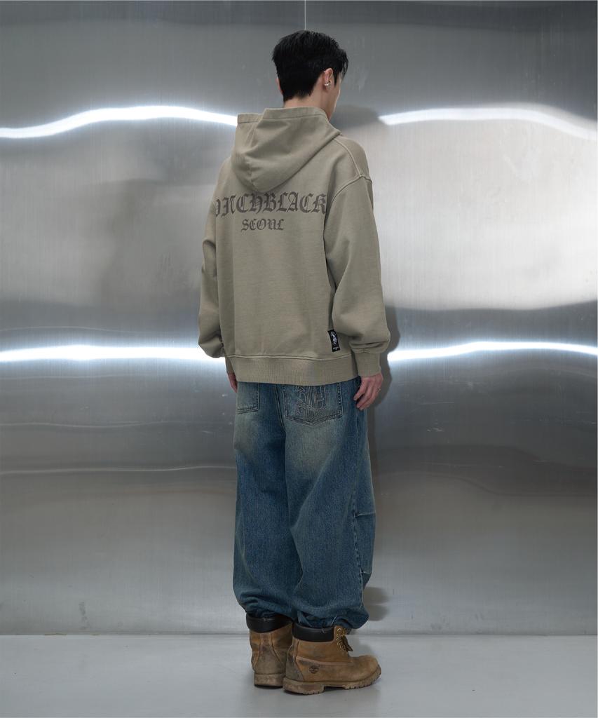 Pitchblack Vintage Pigment Printing Hood Zip Up (Beige)