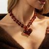 SHIXIN Retro Resin Big Love Heart Pendant Necklace for Women Bohemian Brown Acrylic Beaded Chain Choker Necklace Jewelry Gifts