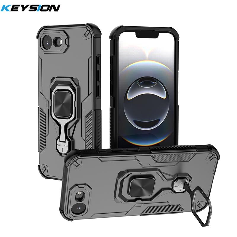 

KEYSION Shockproof Armor Case for iPhone 17e Soft Silicone+PC Upright Metal Ring Stand Phone Back Cover for iPhone 17e 2026 for iPhone 17e чёрный