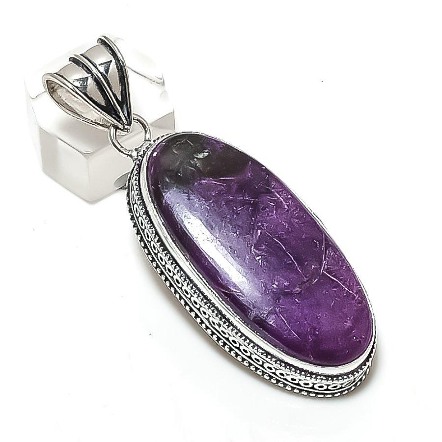Purpurite Gemstone Handmade 925 Sterling Silver Jewelry Pendant 2.40" q7V19