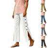 Women's Casual Cotton Linen Pants with Button Straight Leg
