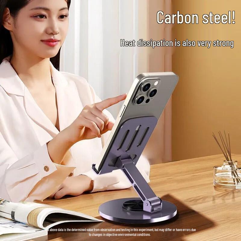 Premium All-Metal Rotating Phone & Tablet Stand: Portable, Foldable, Universal for Desktop Use and Ideal for Live Streaming & Watching Dramas