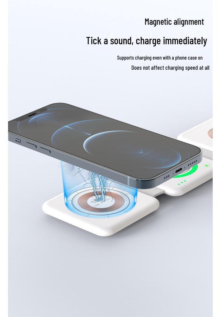 15W Magnetic Wireless Charger: Apple Fast Charging for Earphones, Watch, Phone with Folding Stand