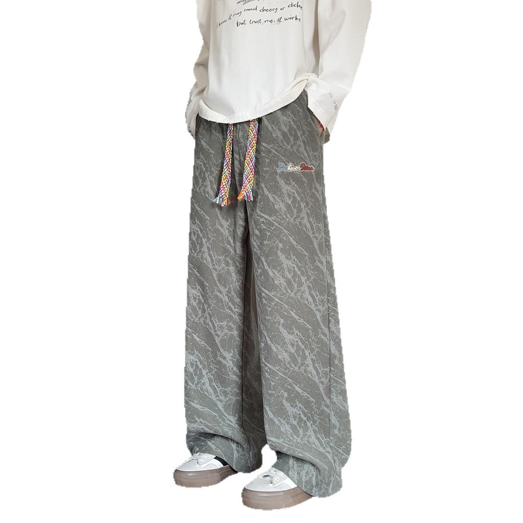Corduroy Tie-Dye Embroidered Black Casual Pants Men's Trend Teen Loose Straight Pants